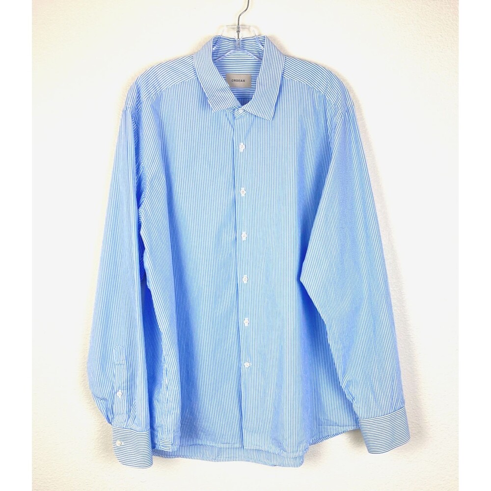 Ordean Men's Dress Shirt Size XXL Blue White Striped
